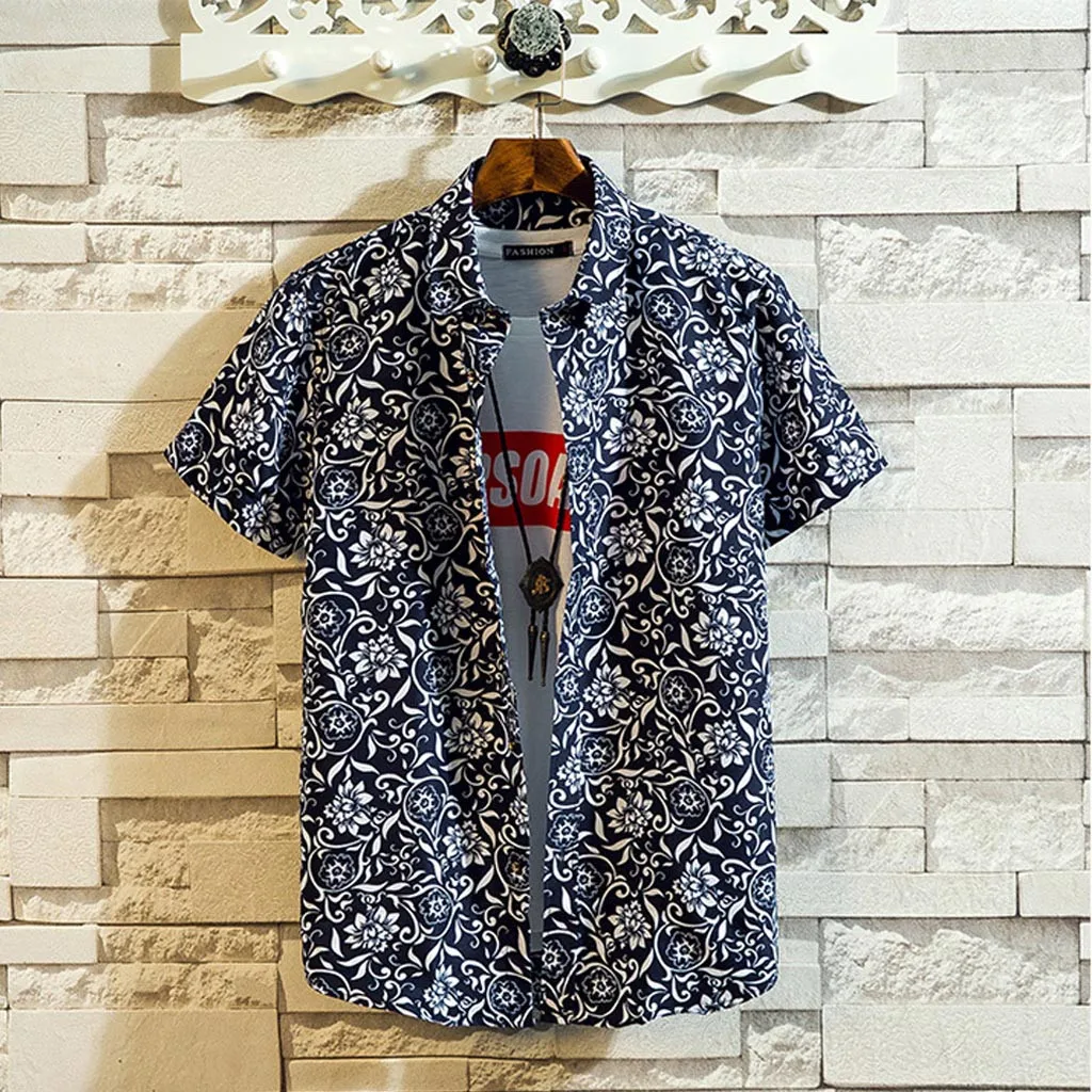 Мужская рубашка с коротким рукавом Camisa Masculina Свободная Повседневная M 5XL лето