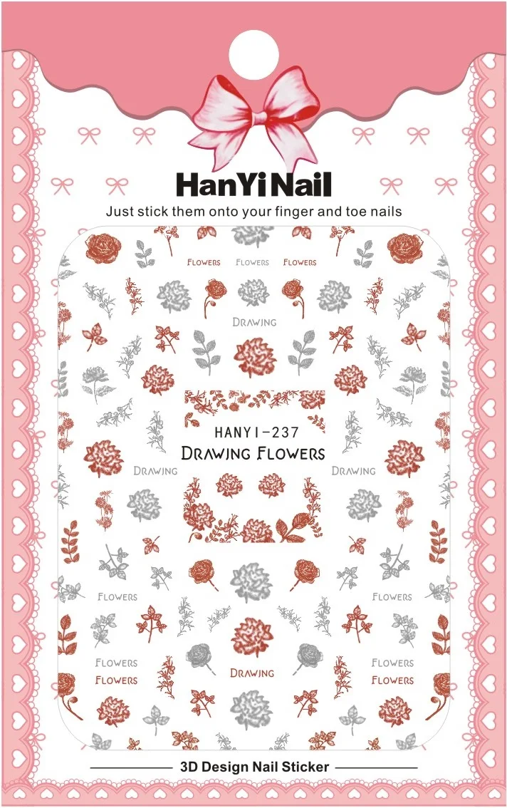 HANYI-237 HY233-241, Новое поступление, самоклеющиеся ногти, художественная наклейка, обертки для ногтей, наклейки, наклейки на осень, листья, Череп, розы, маникюрные наклейки - Цвет: HANYI-237