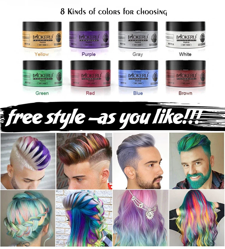 Mokeru DIY Hair Wax Color Cream Temporary Hair Dye Wax Grandma Ash Color Dye Cream One Time White Gray Paint Wax Clay For Hair