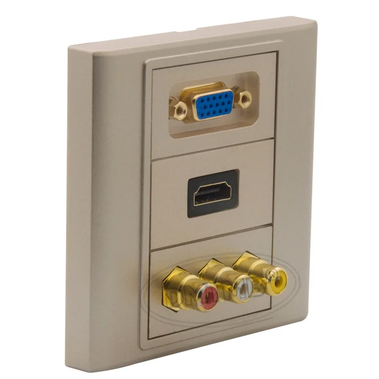 

HDMI VGA 3RCA AV wall plate with female to female connector and golden plate housing