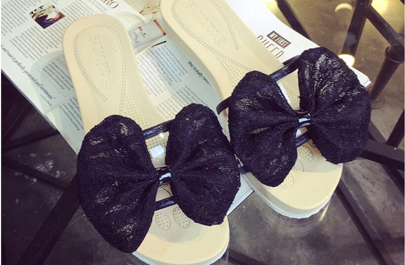 2015 Female Slippers Summer Fashion Korean Princess BOW LACE Women's Flat Thick Bottom Waterproof Sandals | Обувь
