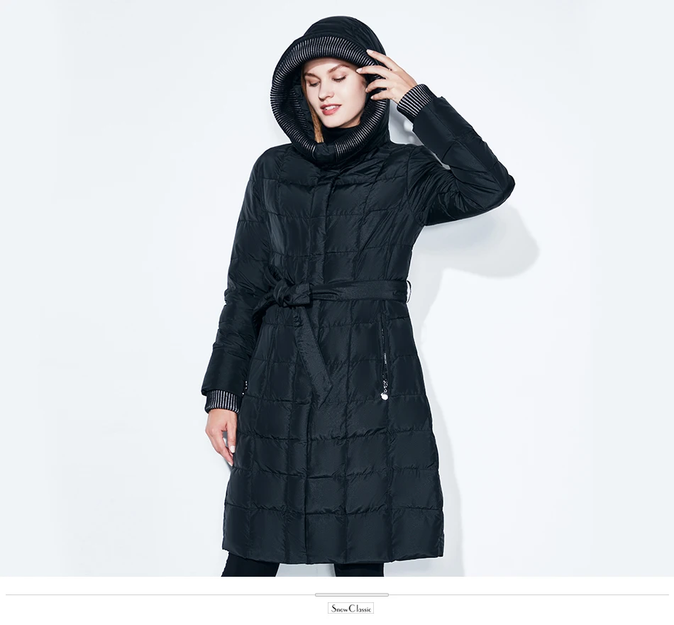 Snowclassic весенняя куртка женщин зимнее пальто женщин теплые outwear мода большой размер Средние-длинние роскошные зимние пальто толстые Slim Solid