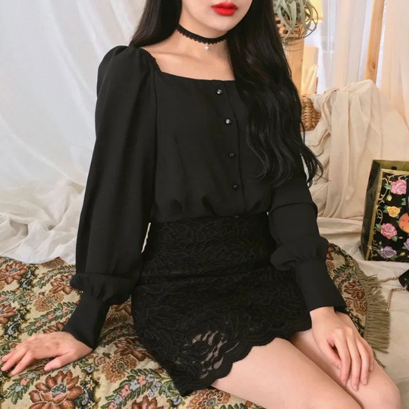 Женская Элегантная блузка с квадратным воротником винтажная Свободная