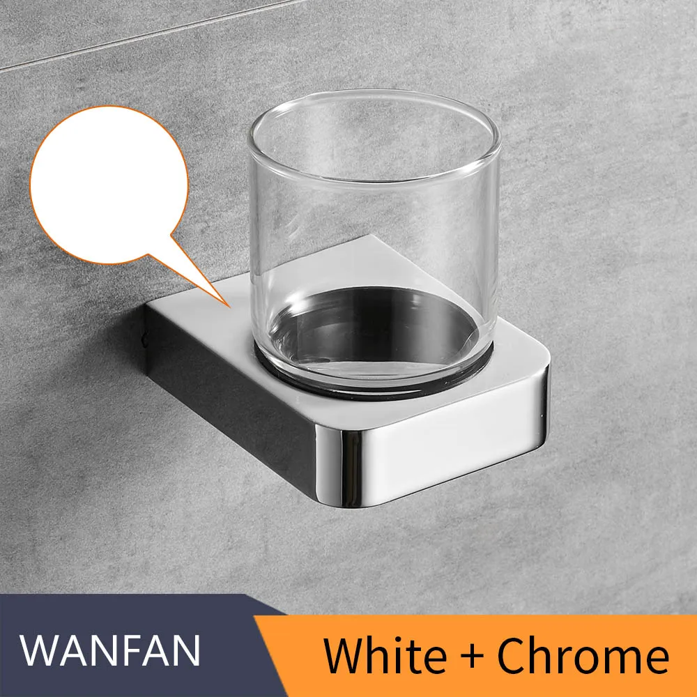 White And Chrome Держатели для чашек и стаканов, современный стиль, квадратная ванная комната, держатели для зубных щеток, настенная твердая латунь с керамической чашкой для дома 5784 - Цвет: White And Chrome