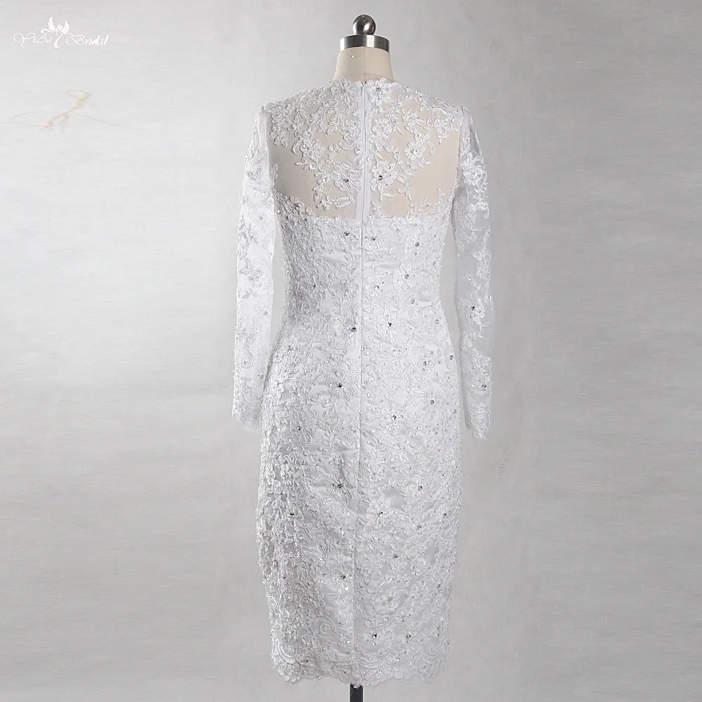 RSW1422 Yiaibridal Фото работы белое кружевное платье с длинным рукавом и о вырезом|lace short