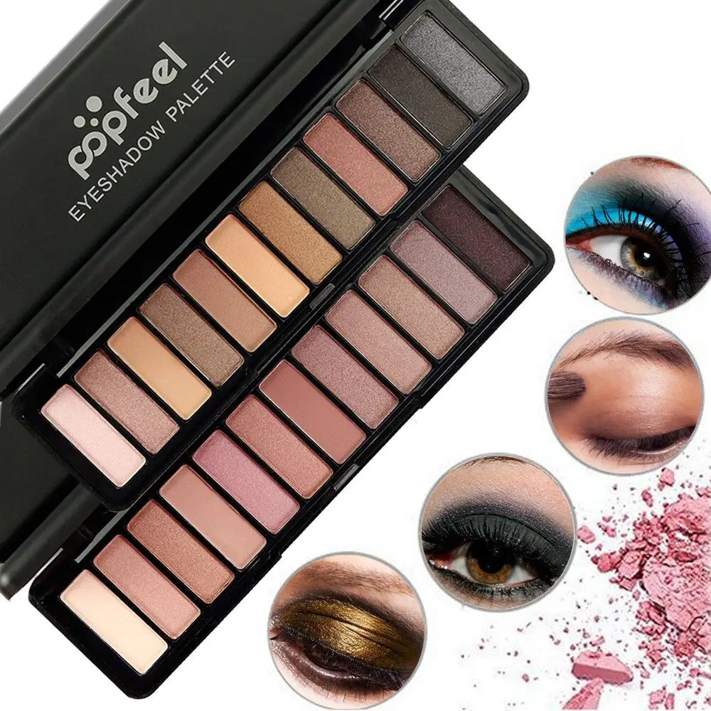 POPFEEL 12 Color Eyeshadow Palette Cosmetic Matte Waterproof Eyeshadow Nude Glitter Eyeshadow Palette Shimmer Make up Tool