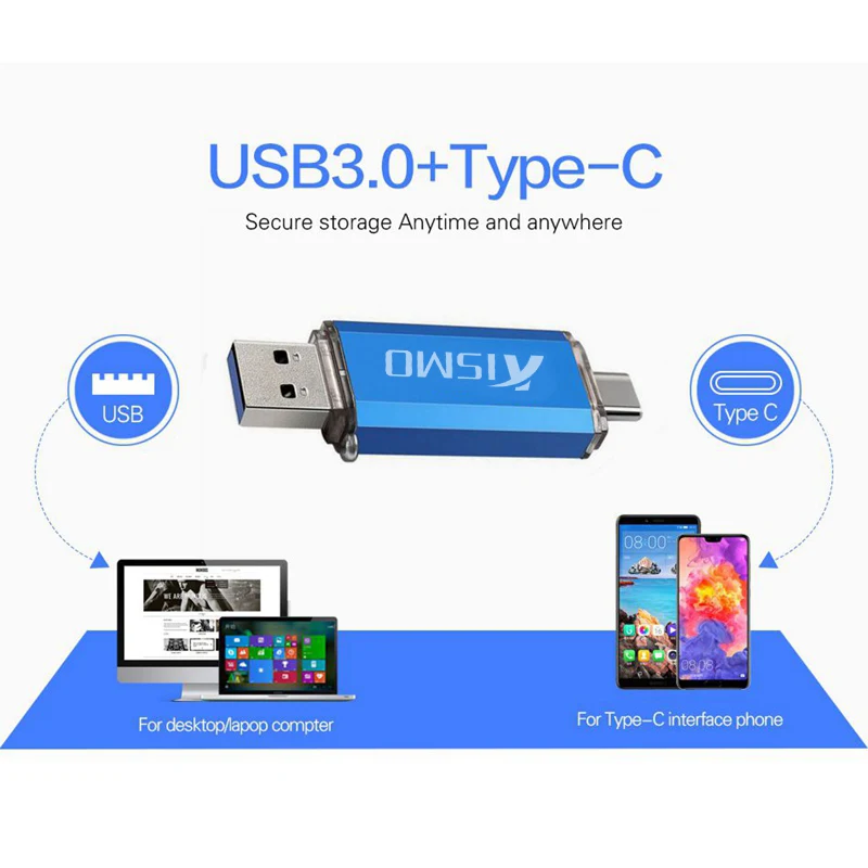 Kismo Тип-C USB флэш-накопитель 16 Гб оперативной памяти, 32 Гб встроенной памяти, 64 ГБ Тип-c карта памяти OTG usb флэш-накопитель USB3.0 Тип-c USB флэш-накопитель для huawei P10 P20 Lite