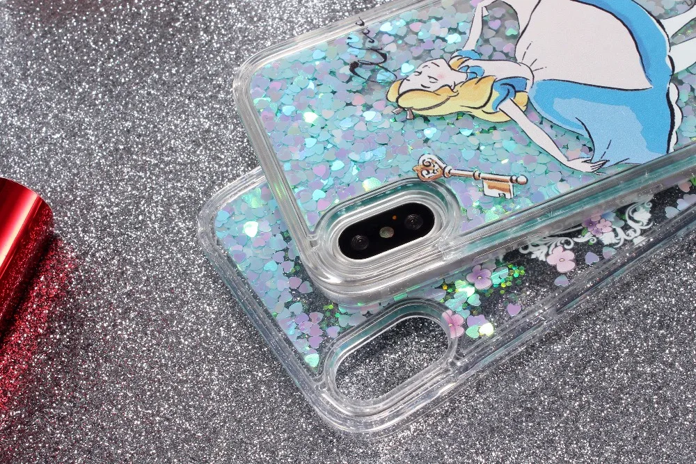 For IPhone 7 6 6S Plus Quicksand Blue Girl Pattern Case Fashion PInk Glitter Stars Cover Hot Sales Cartoon Cinderella Phone |