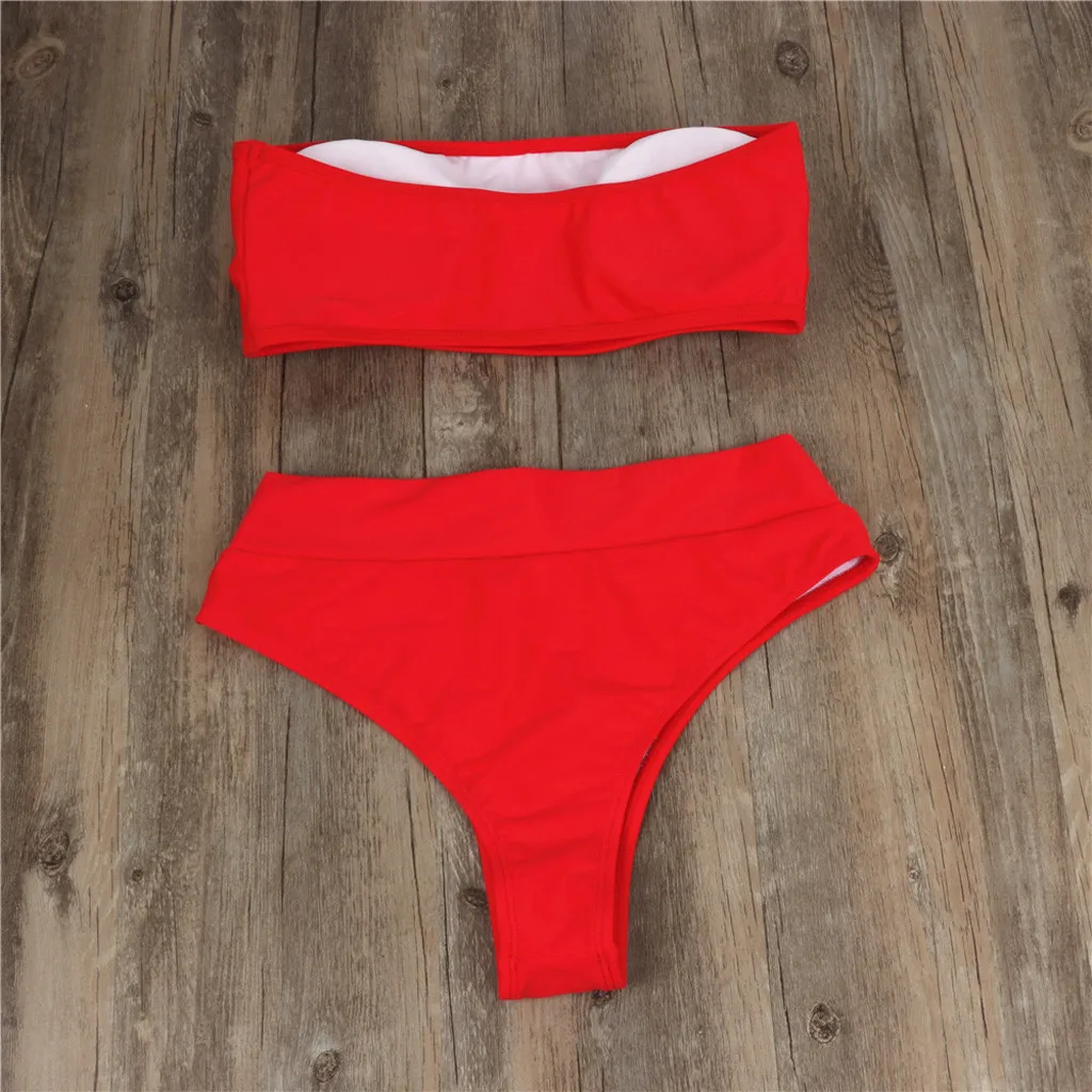 Сексуальные бикини для женщин 2019 с высокой талией однотонный купальник Женский