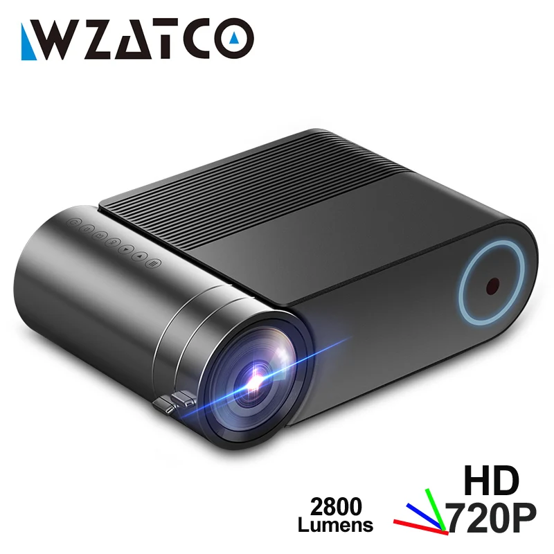 WZATCO мини-проектор Y2 Android 7,1, 2800 люмен, 1280x720 P, Портативный светодиодный hd-проектор Смарт 3D Proyector для дома Театр