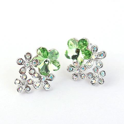 

Luxury Crystal From SWAROVSKI Flower Stud Earring Brincos Korean Fashion Ldies Earrings New Birthday Gift Wholesale