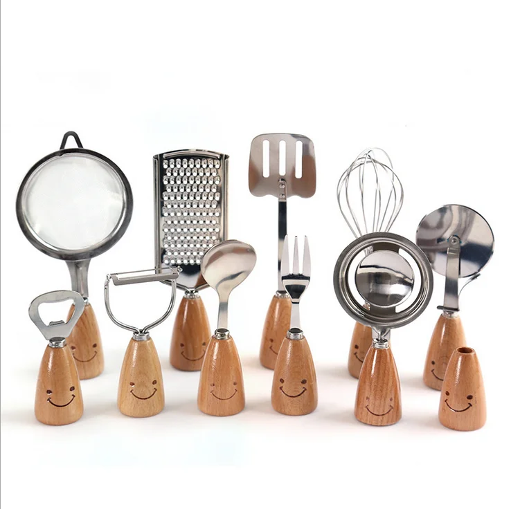 Креативная столовая посуда из нержавеющей стали с деревянной ручкой в Корейском