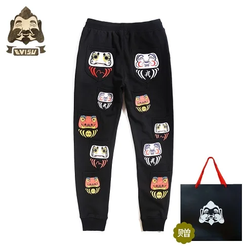 Tide бренд Evisu модные трендовые мужские брюки хлопковые мужские и женские парные набивные спортивные штаны повседневные брюки теплые дышащие брюки - Цвет: black K5108