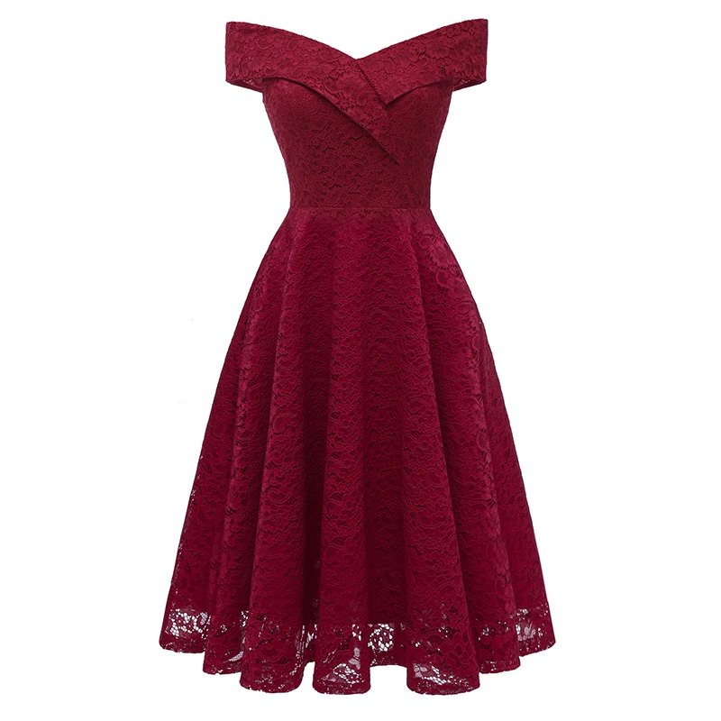 

Aamikast Sexy water soluble red lace dress Elegant sleevess hollow out party dress Autumn winter women dress robe femme 2019
