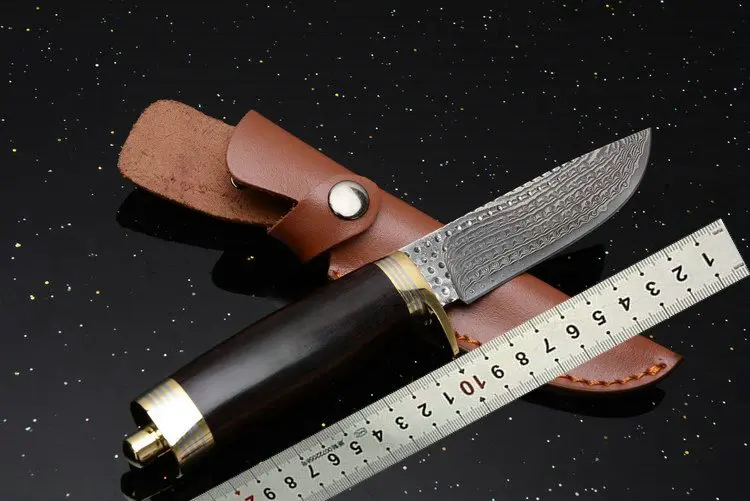 Trskt 60HRC охотничий нож дамасская сталь лезвие с латунной+ эбеновой ручкой Открытый подарок коллекционный Нож Edc инструмент Прямая