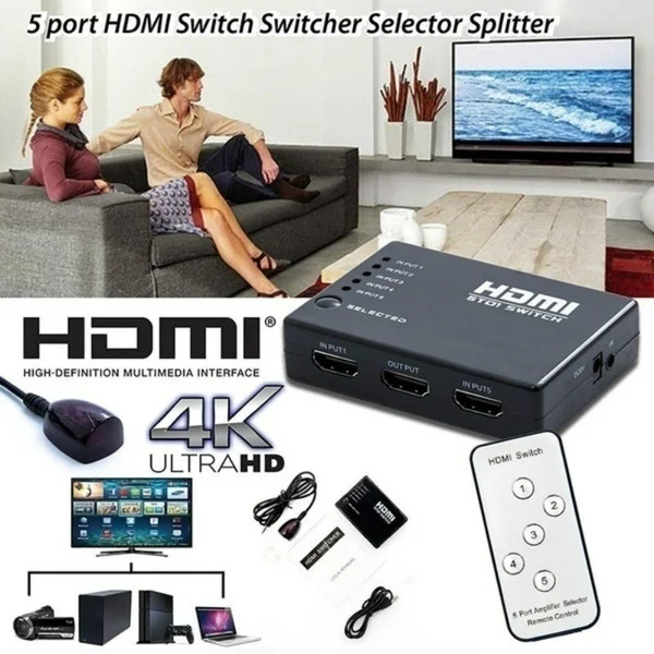Hdmi Multiport 3 Or 5 Ports HDMI Splitter Switch Selector Switcher Hub+Remote For HDTV PC HOT FOR DVD STB GAME HDTV HDMI. I5