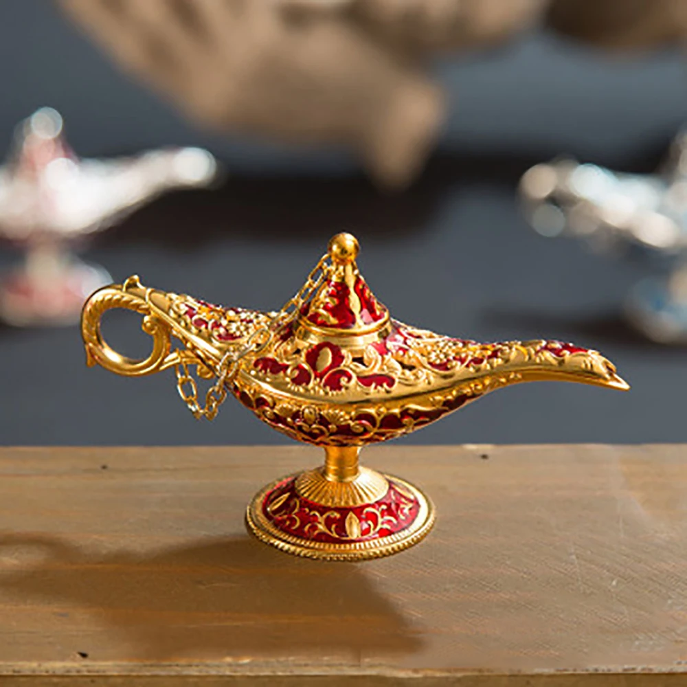 Russian Aladdin Lamp Hollow Aladdin Wishing Magic Lamp Zinc Alloy Wishing Tea Pot Retro Home Decoration Ornament Gifts