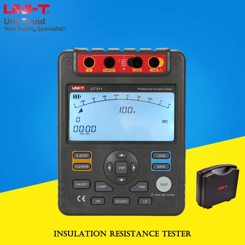 

UNI-T UT511 Insulation Resistance Tester; 1000V Digital Megger/Data storage/Polarization index (PI)/Analog bar graph