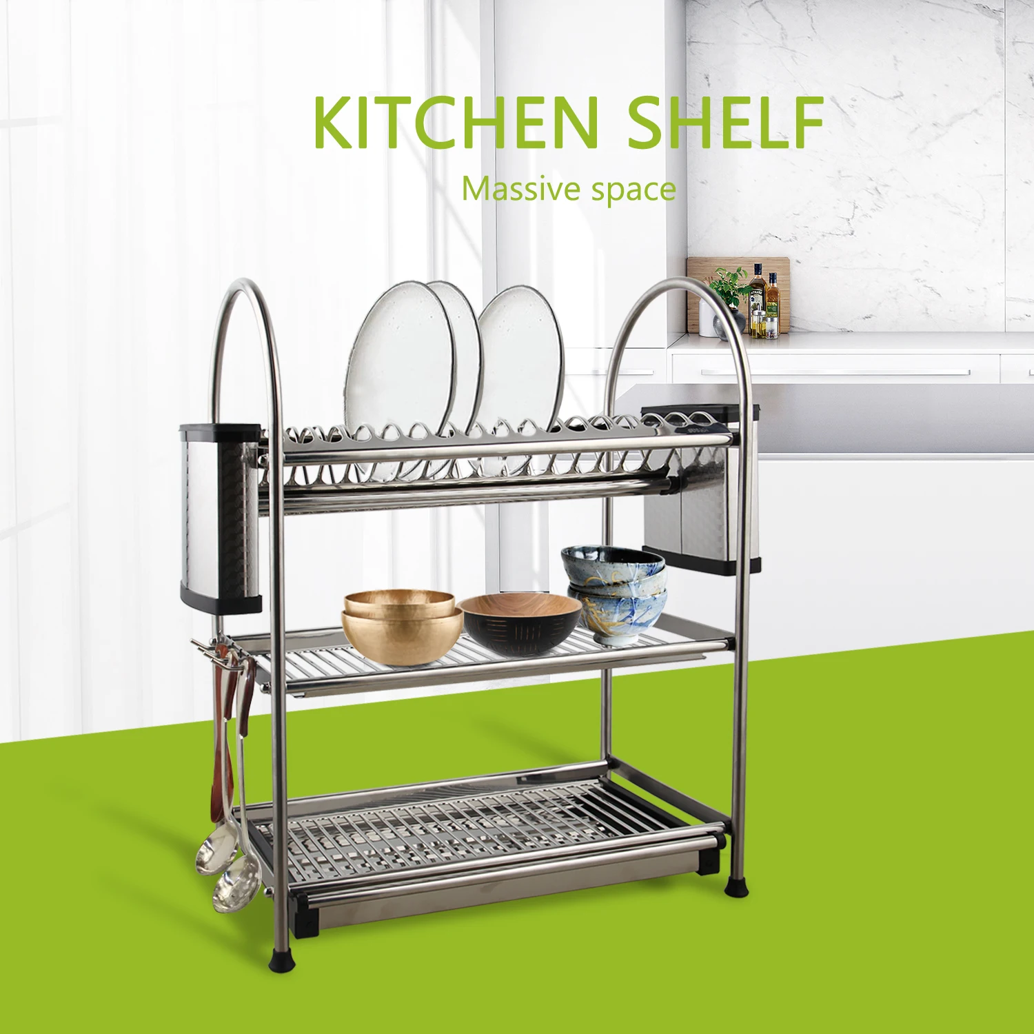 Stainless Steel Adjustable Multifunctional Microwave Oven Shelf Rack Standing Type Double Kitchen Storage Holders