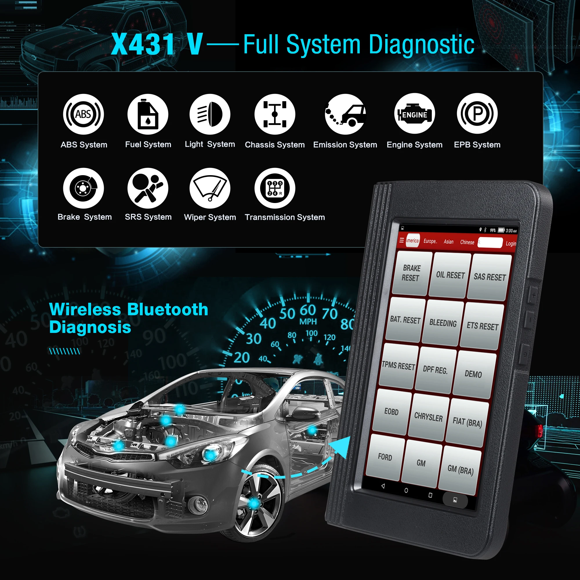 LAUNCH X431 V car full system diagnostic obd2 wifi/bluetooth code reader support DPF SAS BMS 11 reset ECU coding actuation test |