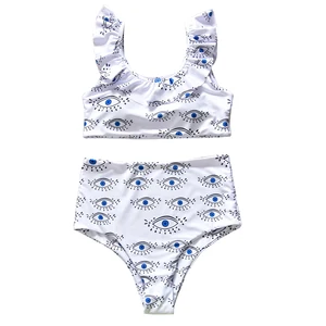 Купальник бикини женский с высокой талией, бразильский купальник-бикини с принтом глаз, размера плюс, купальный костюм для фитнеса, бикини для подростков, 2018