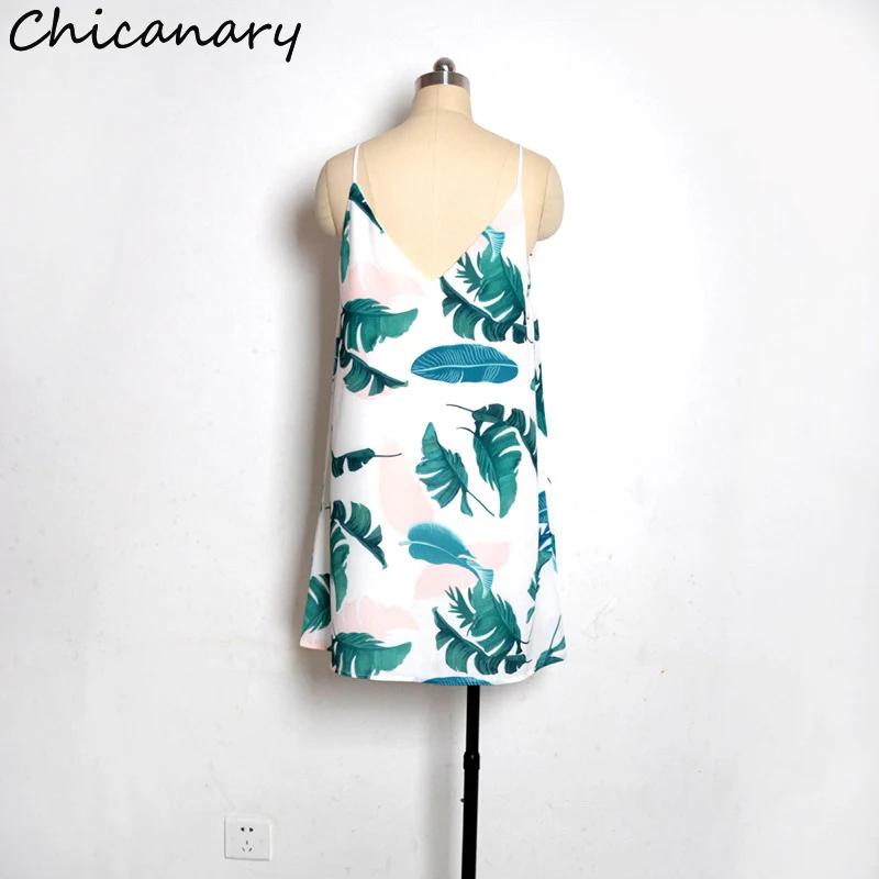 Кляузничество темно-palm Leaf Print double v Средства ухода за кожей Шеи Cami Dress Для женщин