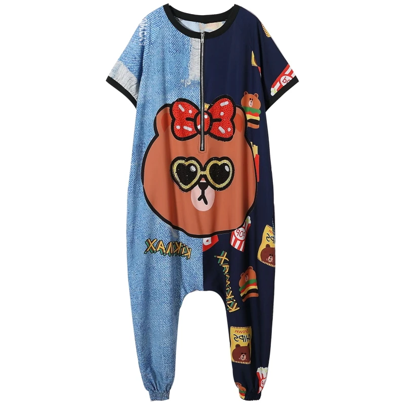 Летний шифоновый комбинезон с мультяшным принтом женский свободный в стиле