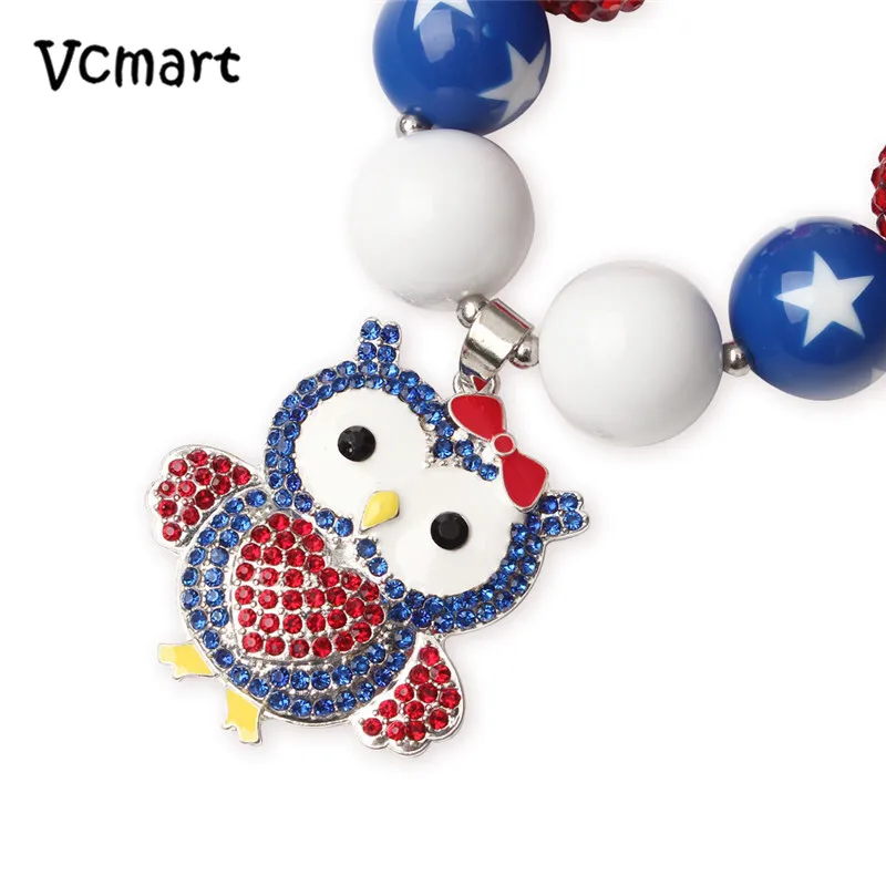 4 июля патриотическая Сова массивная жевательная резинка ожерелье 2 шт милое