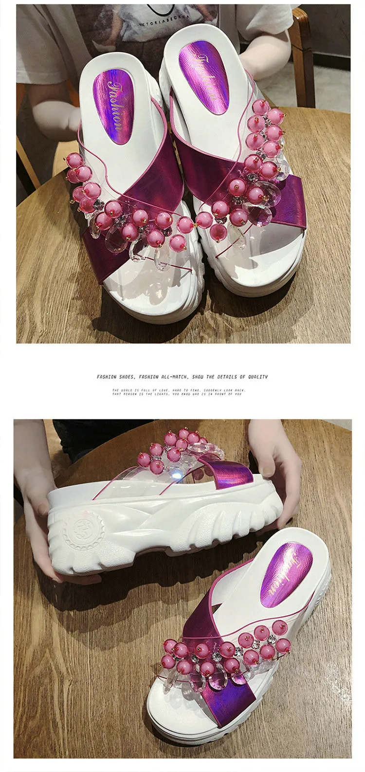 Модный вышитый бусинами жакет Стразы пляжная обувь «Маффин»; тапочки на нескользящей подошве с утолщенной подошвой; сандалии и шлепанцы на повышенной прочности Для женщин
