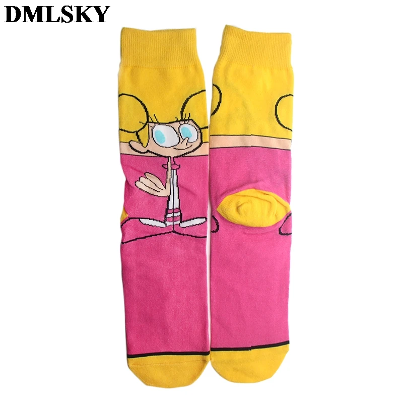 DMLSKY Dexter's Lab мультфильм забавные Женские носочки мужские модные хлопковые носки с 3D принтом носки с рисунками новинка носки M3718