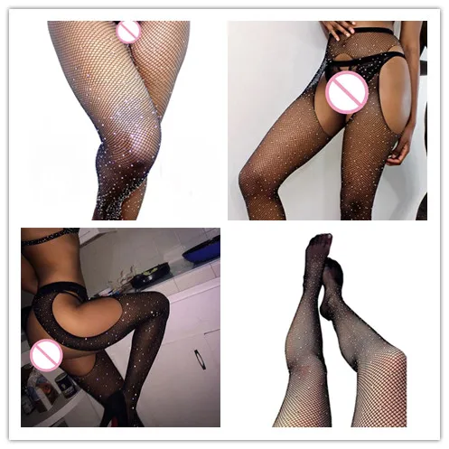 Для женщин алмазные чулки в сетку пикантная открытая промежность ажурные