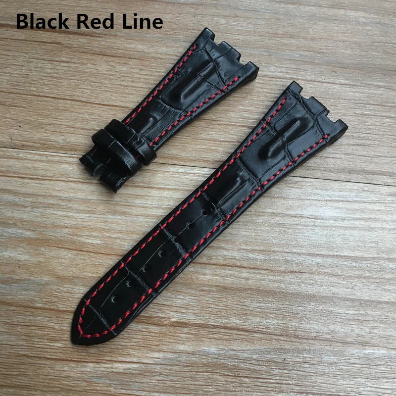 For AP strap 28mm Black Blue Gray Green Brown With Stitches Genuine Leather Watch Band Bracelet with steel deployment buckle