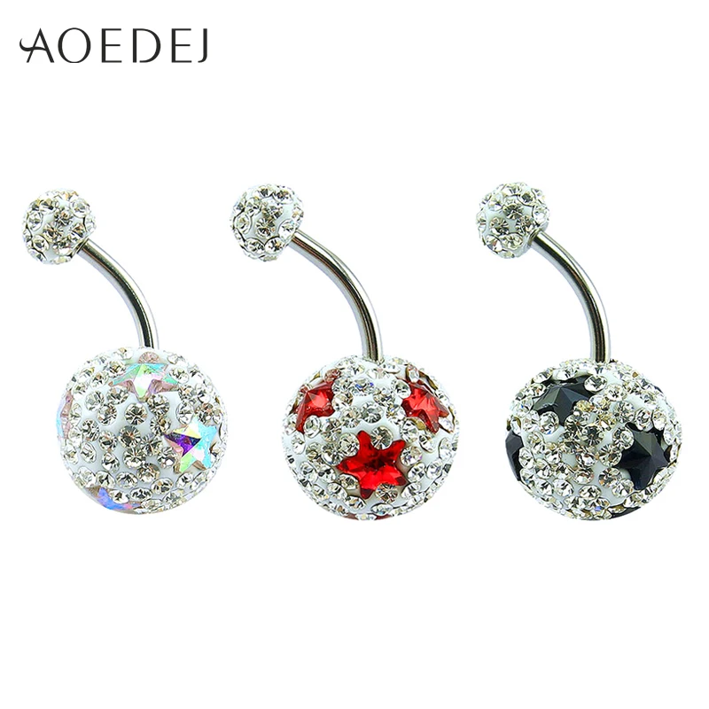 

AOEDEJ Star Belly Ring with Crystal Ball Surgical Steel Barbell Navel Button Piercing Jewellery Women Navel Ombligo Body Jewelry