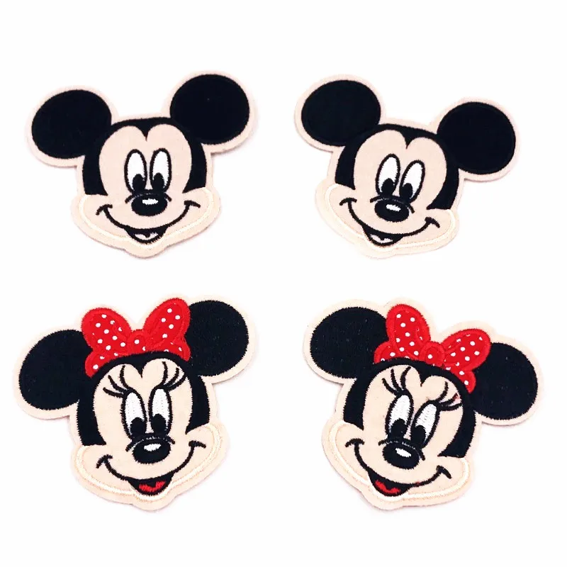 4PCS Мультфильм дети Микки и Минни Маус для мальчиков и девочек прекрасные вышитые патч железа и завязками на банте, на аппликация Одежда, обувь, сумки DIY ткани патчи - Цвет: 4PCS