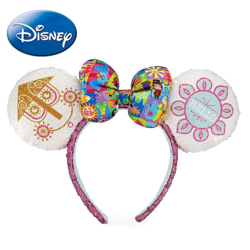 Disney Parks It's a Small World Mickey Minnie Mouse Ears Headband Girls Women Hairband Party Hair-Bands Plush Toy Head Hoop