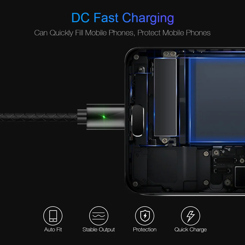 JUSFYU Магнитный кабель 3A быстрой зарядки с разъемом Micro USB Type C для iPhone Samsung Xiaomi