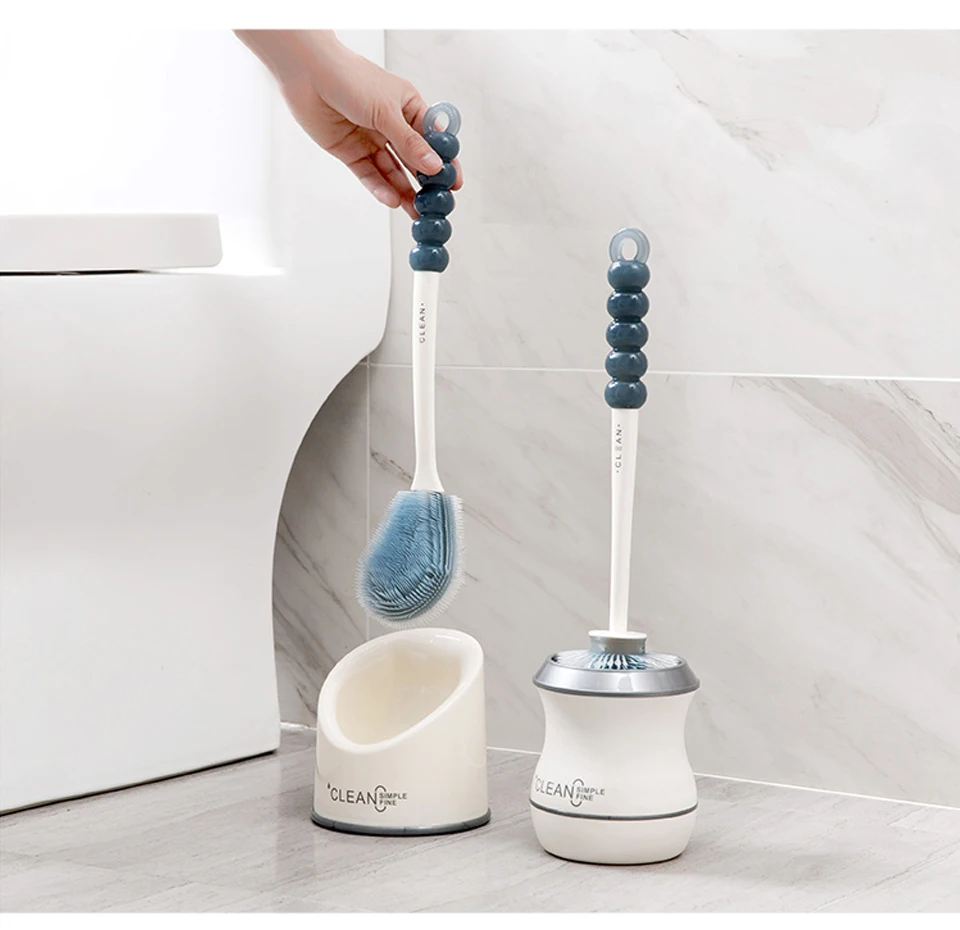 Portable Toilet Brush Toilet Cleaning Brush Holder Scrubber Curved Clean Side Bending Handle Corner Brush Holder Set