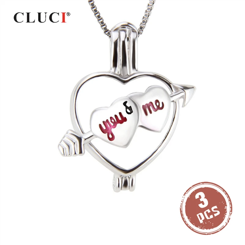 

CLUCI 3pcs Silver 925 Love Arrow Heart Shaped Pendant Jewelry Women 925 Sterling Silver Pearl Locket Charms Pendant SC219SB