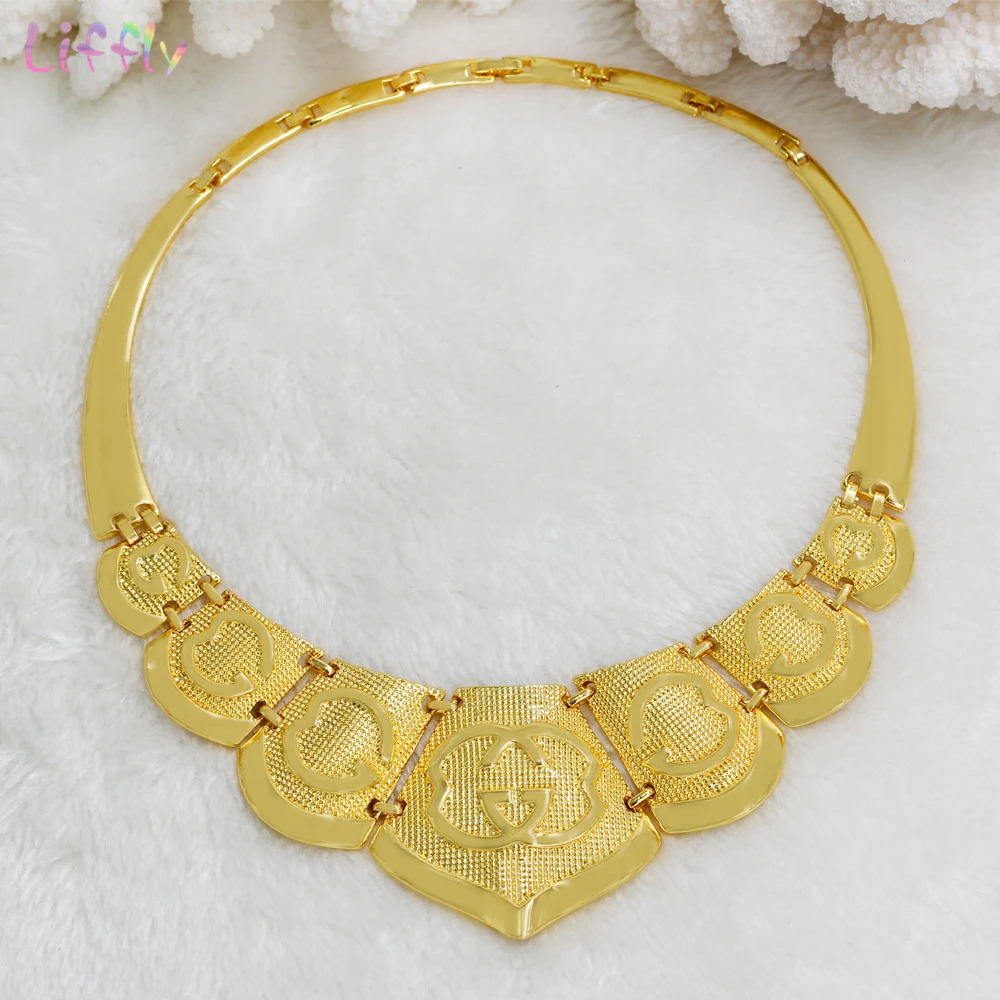 Liffly модное ожерелье из Дубая золотого цвета большие ювелирные наборы