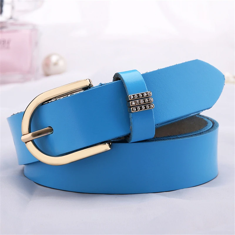 Light Blue Новинка, модные женские ремни, винтажные, тисненые, из натуральной коровьей кожи, женские ремни, брендовые, для досуга, дизайнерские, женские ремни - Цвет: Light Blue