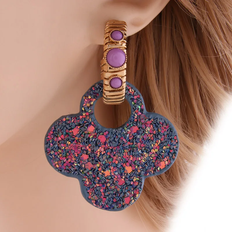 Swjyy Flash Clover Dorp Серьги из кожи большие серьги кольцо для женщин медная серьга