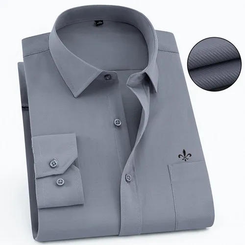 1-146GRAY-X Dudalina Camisa Social Masculina мужская рубашка с длинным рукавом классические мужские рубашки формальная деловая рубашка мужская вышивка логотип - Цвет: 1-146GRAY-X