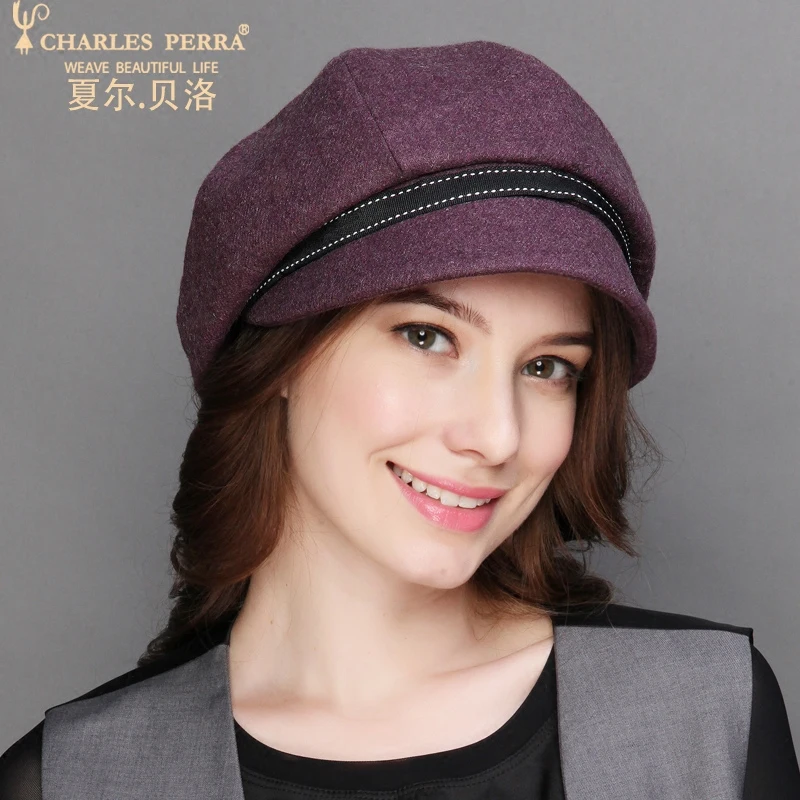 

Charles Perra Hats Female Autumn Winter New Woolen Hat Casual Warm Fashion Berets Caps Thick Elegant Women Beret 5253