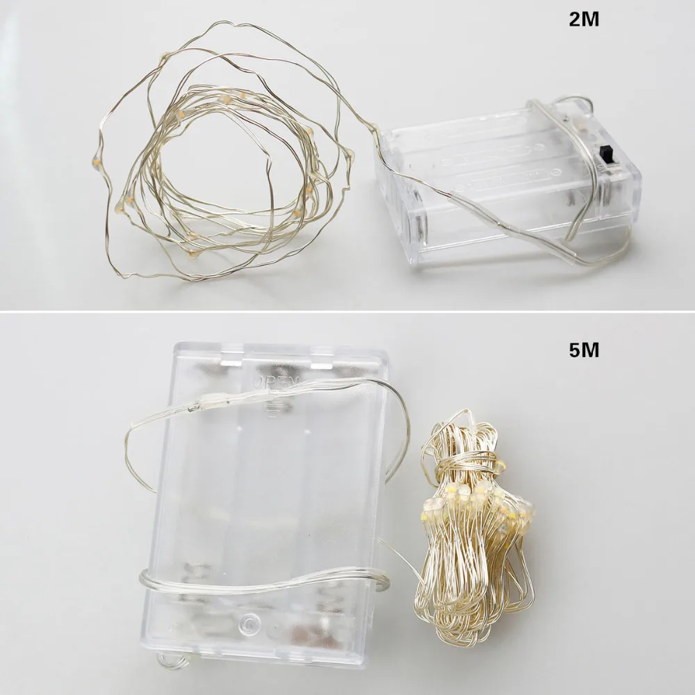 

2M 5M 20LEDs Holiday Lighting IP65 Waterproof LED String Lights 3 AA Battery Operated LED Copper Wire String Lamps For Christmas