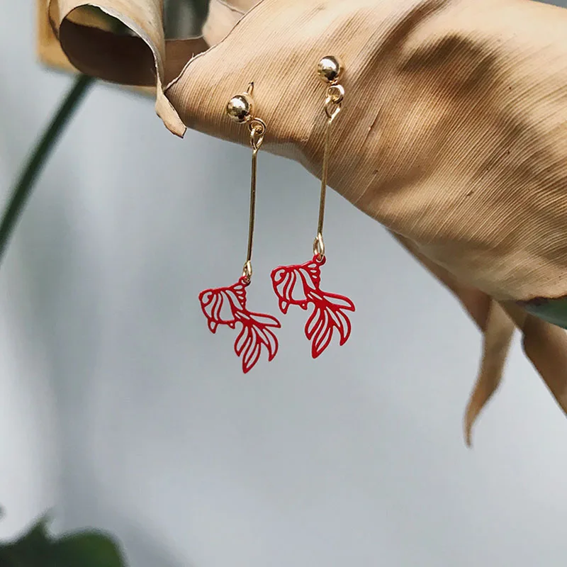 Женские серьги золотые рыбки модные длинные для вечеринок 2019|Серьги-подвески| |