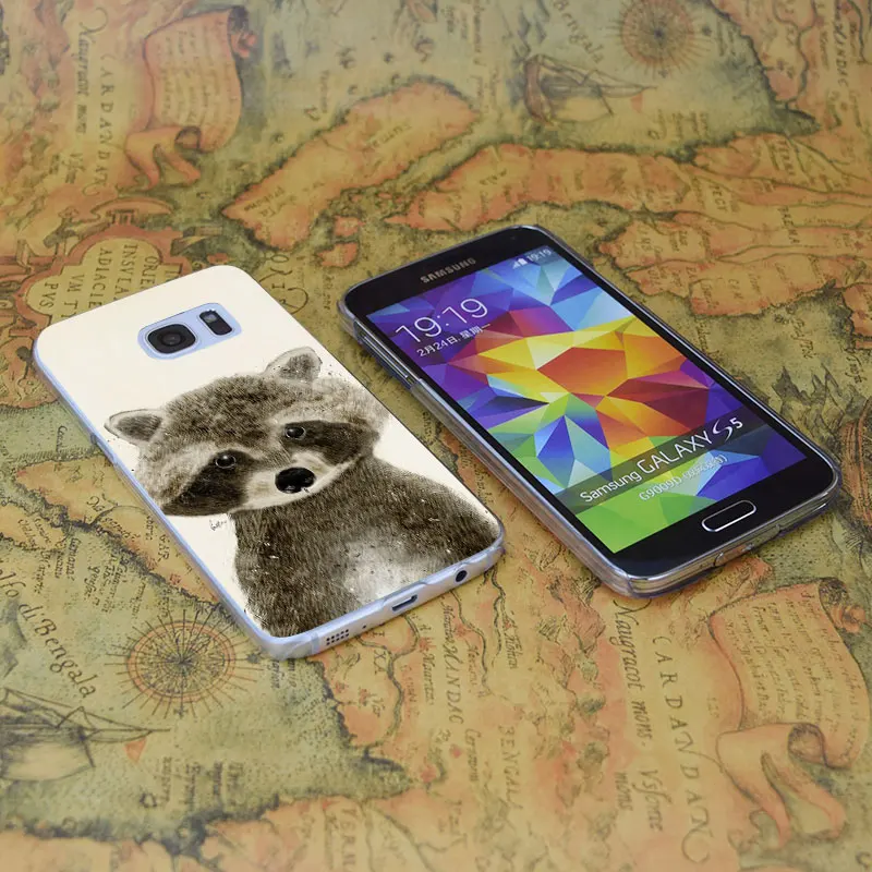 E0183 Little Raccoon Transparent Hard PC Case Cover For Samsung Galaxy Note S 3 4 5 6 7 8 9 Mini Edge Plus |