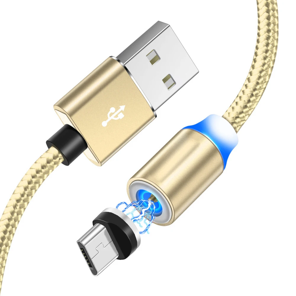 Магнитный кабель Micro USB для iPhone samsung oneplus 6t type-c, быстрая зарядка, магнитное зарядное устройство, usb type C, кабели для мобильных телефонов - Цвет: Золотой