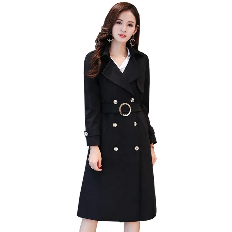 

2019 Spring Autumn Long Trench Coat Women Elegant Double-breasted Windbreaker Female With Belt Causal Tops Large Size M-5XL R602