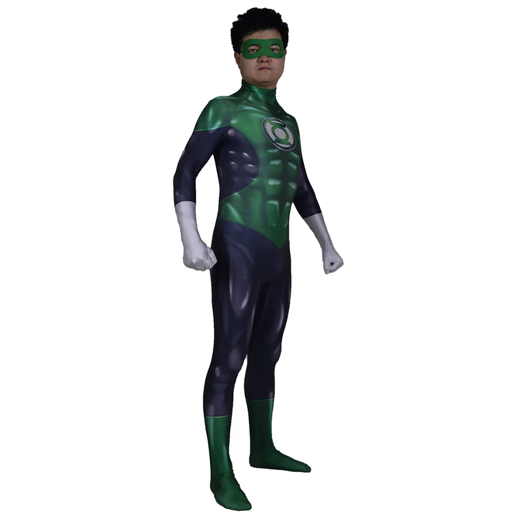 Зеленые костюмы для косплея Zentai взрослых мужчин мальчиков с 3D принтом эластичная