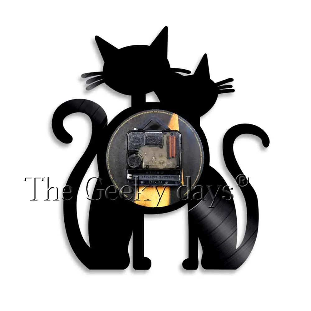 Couple Cats Vinyl Record Wall Clock Modern Design Kitty Animal 3D Watch Peeping Cat Unique Gift For Pet Lover | Дом и сад